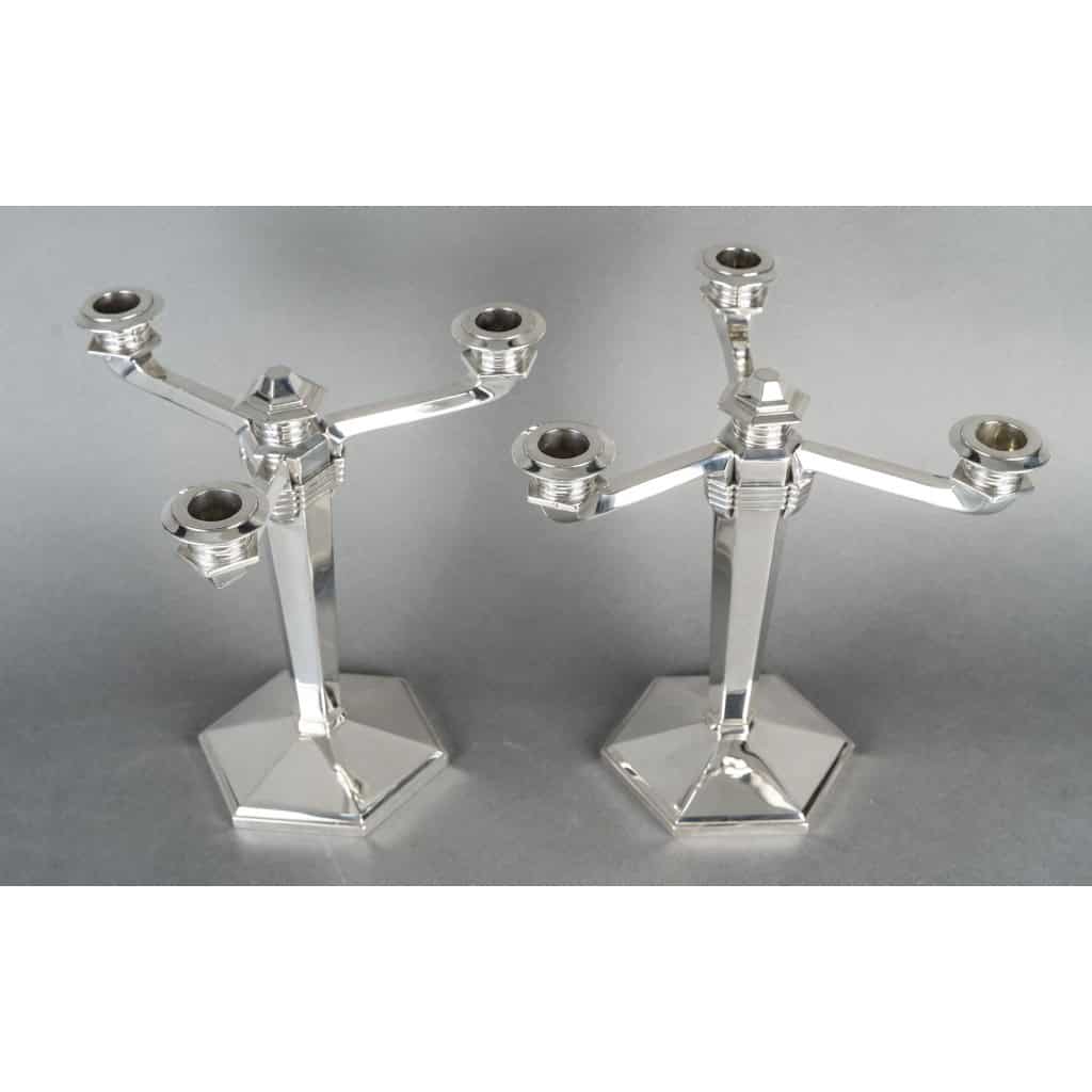 JEAN E. PUIFORCAT – Paire de candélabres en argent massif ART DECO vers 1930 4