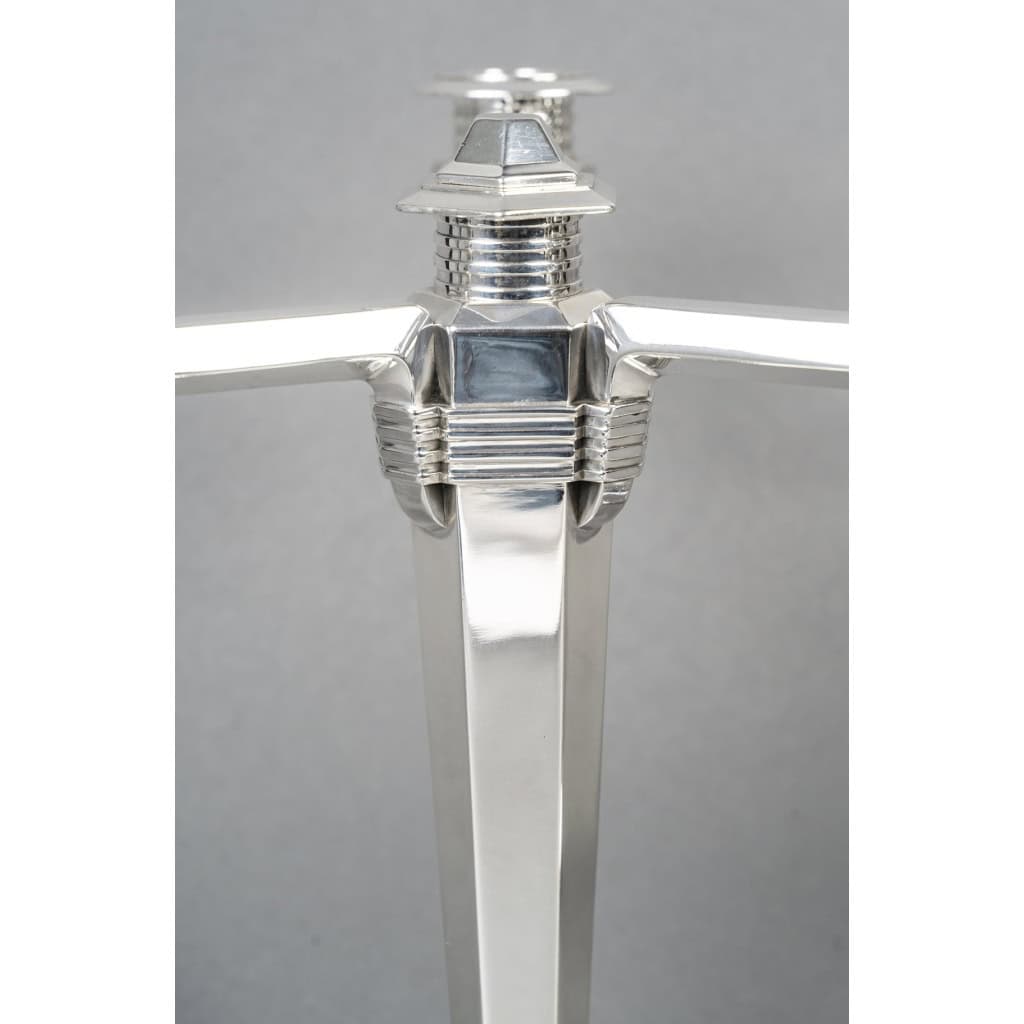 JEAN E. PUIFORCAT – Paire de candélabres en argent massif ART DECO vers 1930 6