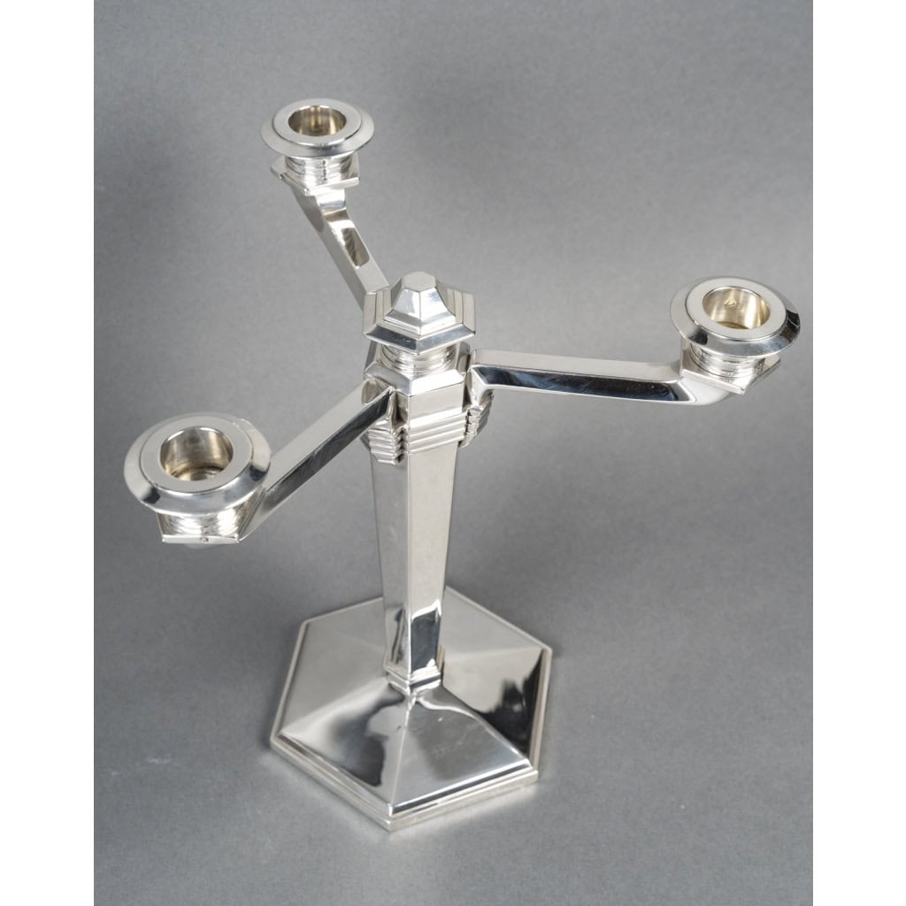 JEAN E. PUIFORCAT – Paire de candélabres en argent massif ART DECO vers 1930 14