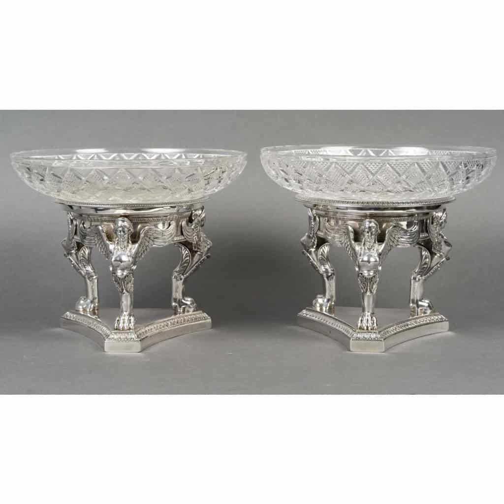 GUSTAVE ODIOT – Paire de coupes argent et cristal Baccarat XIXé 28