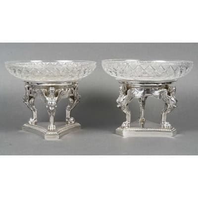 GUSTAVE ODIOT – Paire de coupes argent et cristal Baccarat XIXé 3