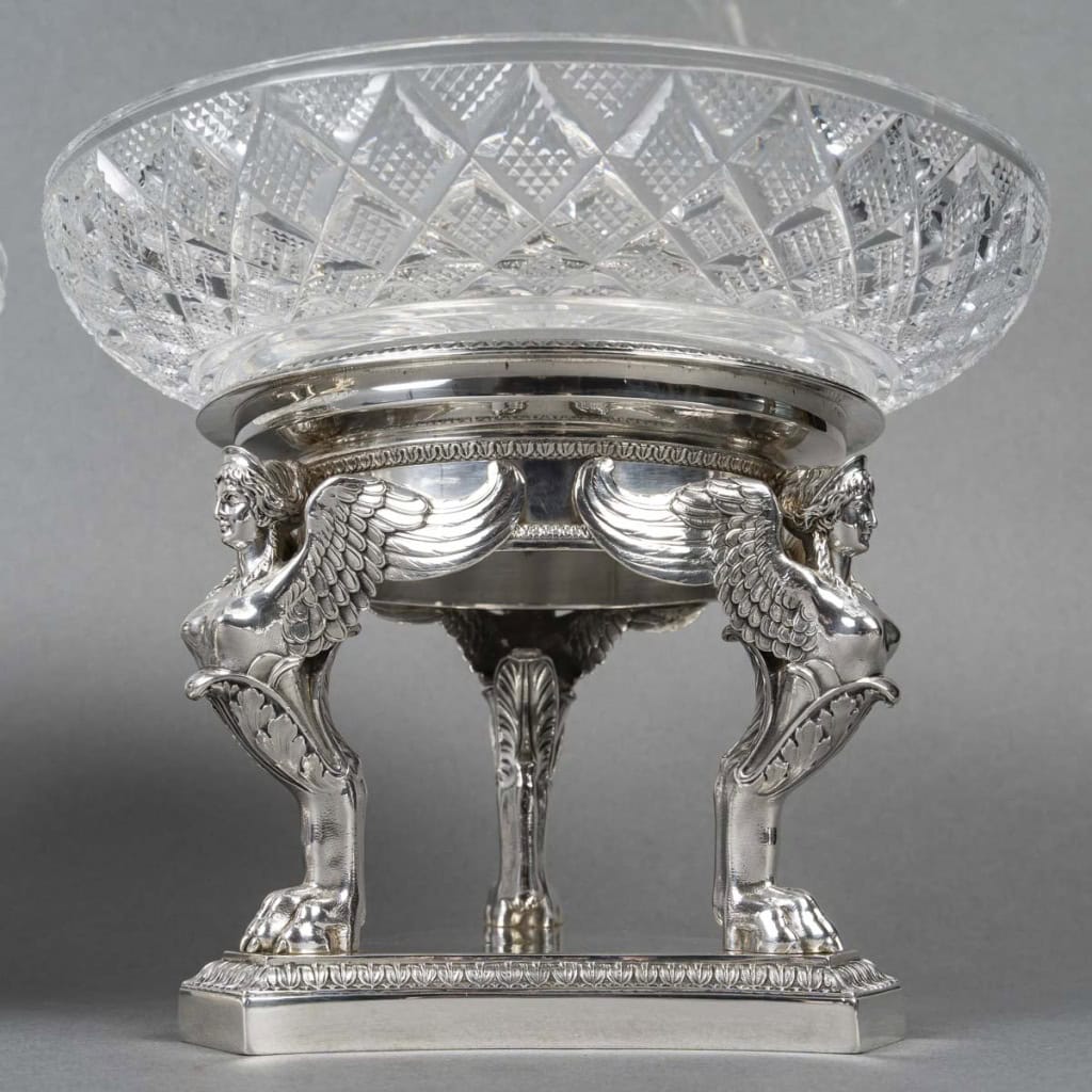 GUSTAVE ODIOT – Paire de coupes argent et cristal Baccarat XIXé 29