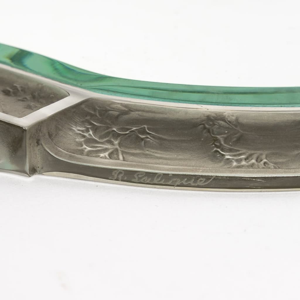 1912 René Lalique – Miroir Narcisse Couché Verre Blanc Patiné Gris 4