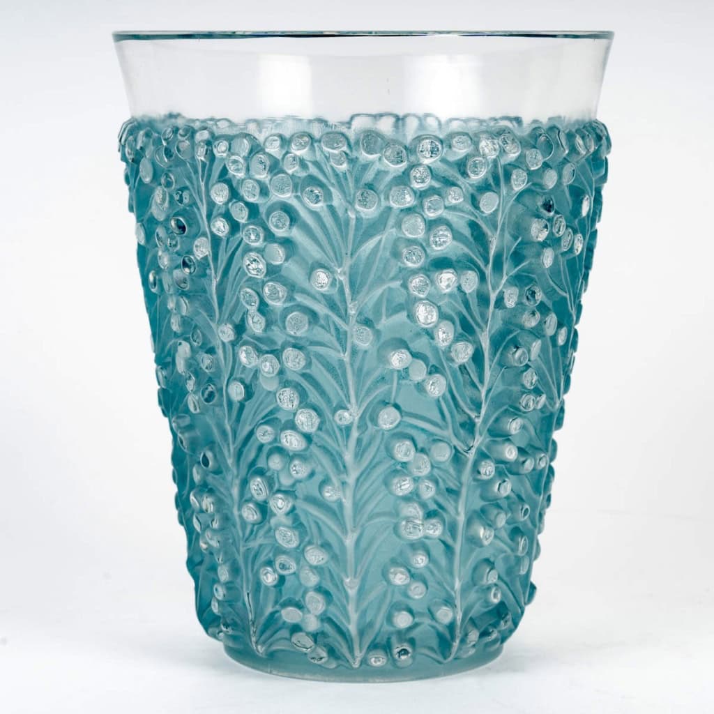 1937 René Lalique – Vase Saint Tropez Verre Blanc Patiné Bleu 3