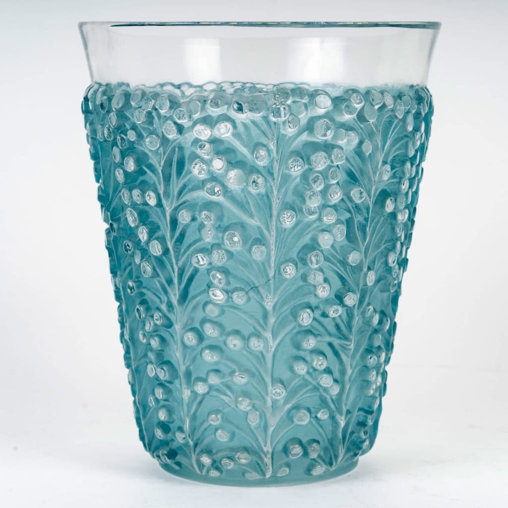 1937 René Lalique – Vase Saint Tropez Verre Blanc Patiné Bleu 4