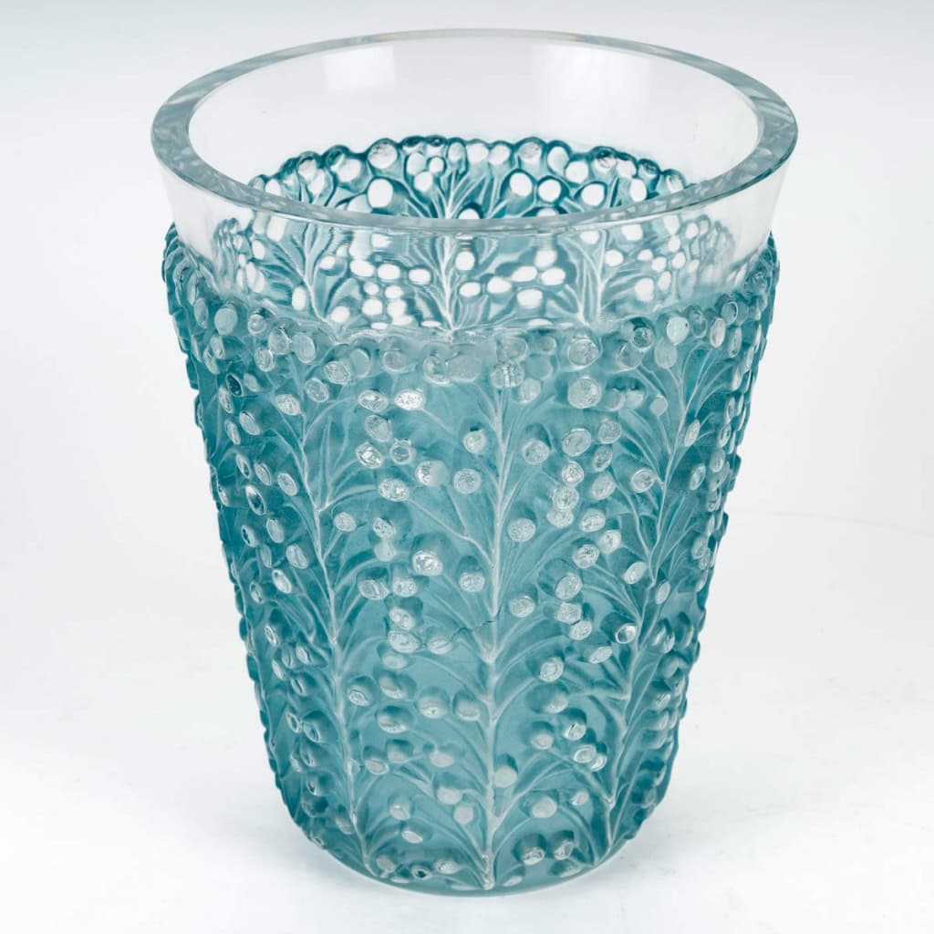 1937 René Lalique – Vase Saint Tropez Verre Blanc Patiné Bleu 5