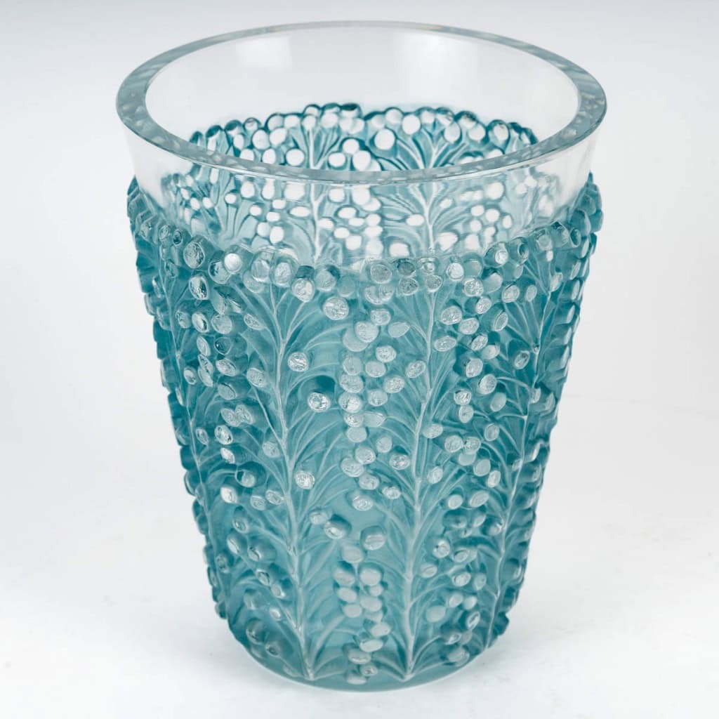 1937 René Lalique – Vase Saint Tropez Verre Blanc Patiné Bleu 6