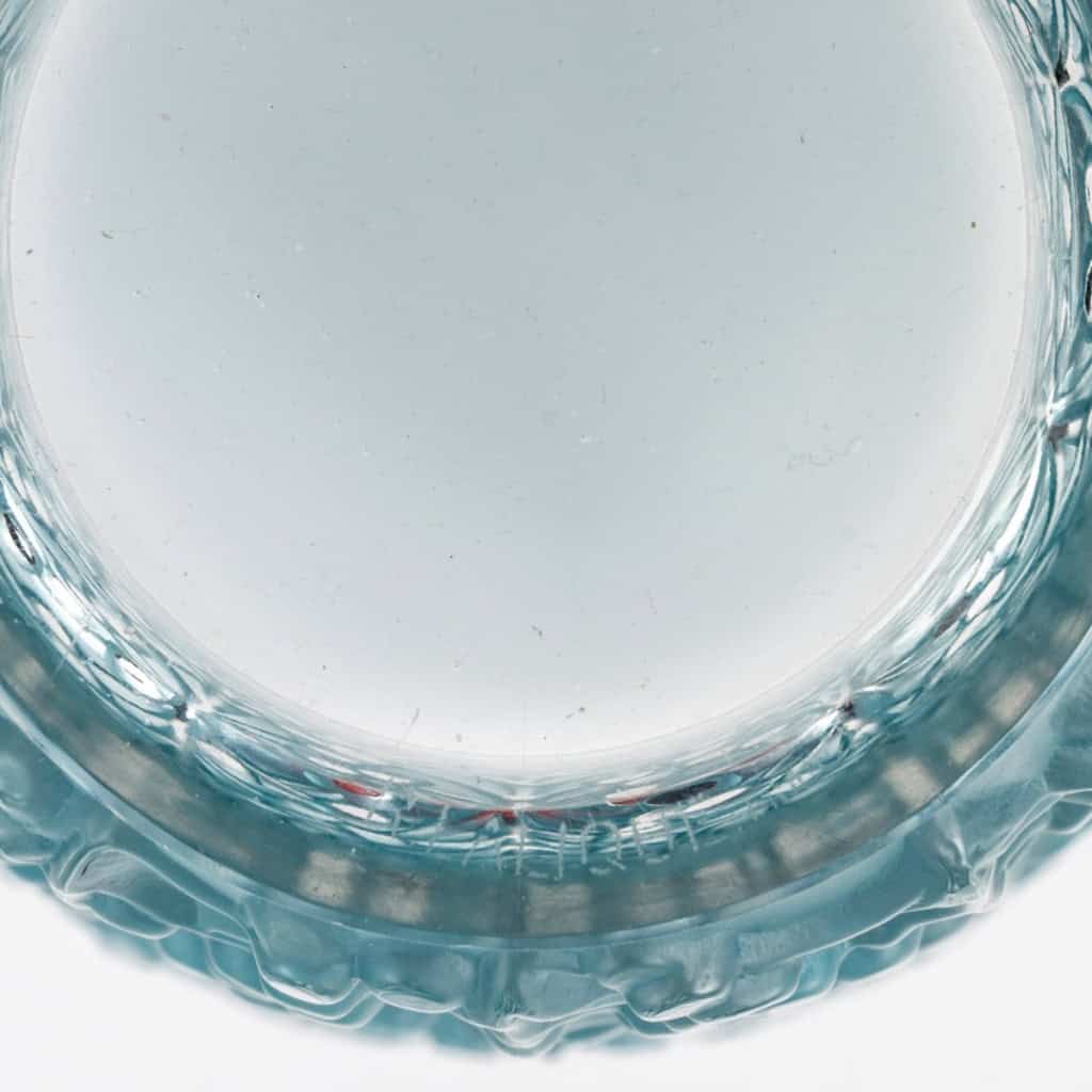 1937 René Lalique – Vase Saint Tropez Verre Blanc Patiné Bleu 8