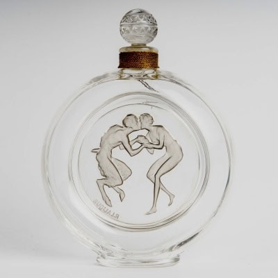 1928 René Lalique – Flacon Le Baiser Du Faune Verre Blanc Patiné Gris Pour Molinard