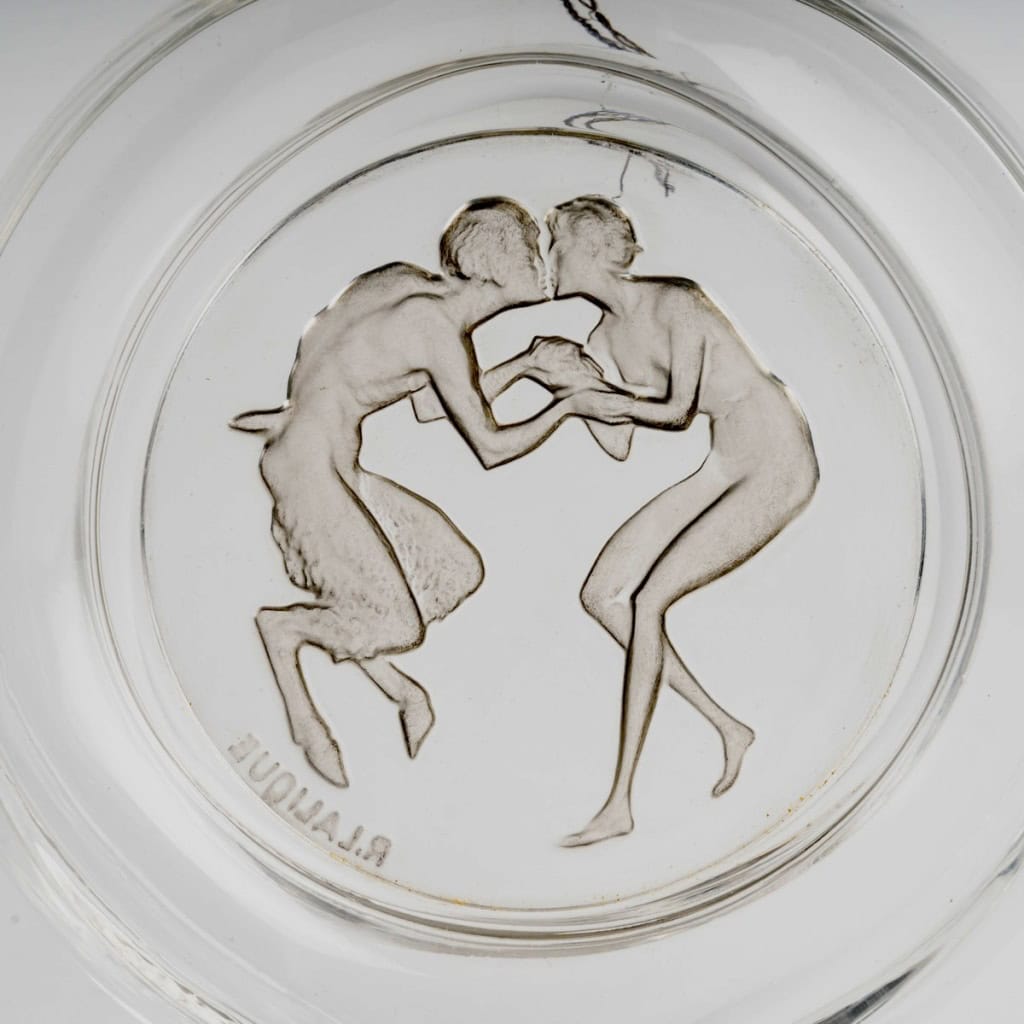 1928 René Lalique – Flacon Le Baiser Du Faune Verre Blanc Patiné Gris Pour Molinard 5