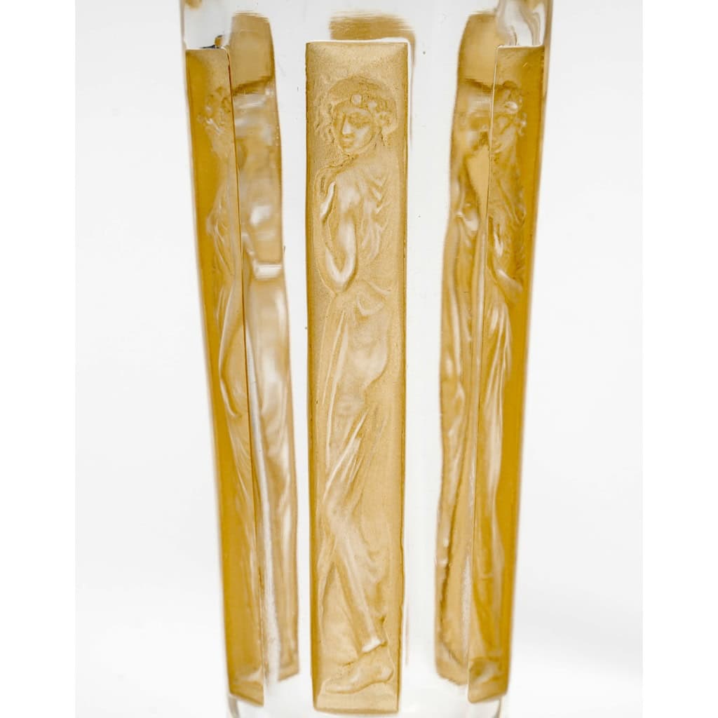 1911 René Lalique – Suite De 6 Gobelets Verres Six Figurines Verre Blanc Patiné Sépia 5