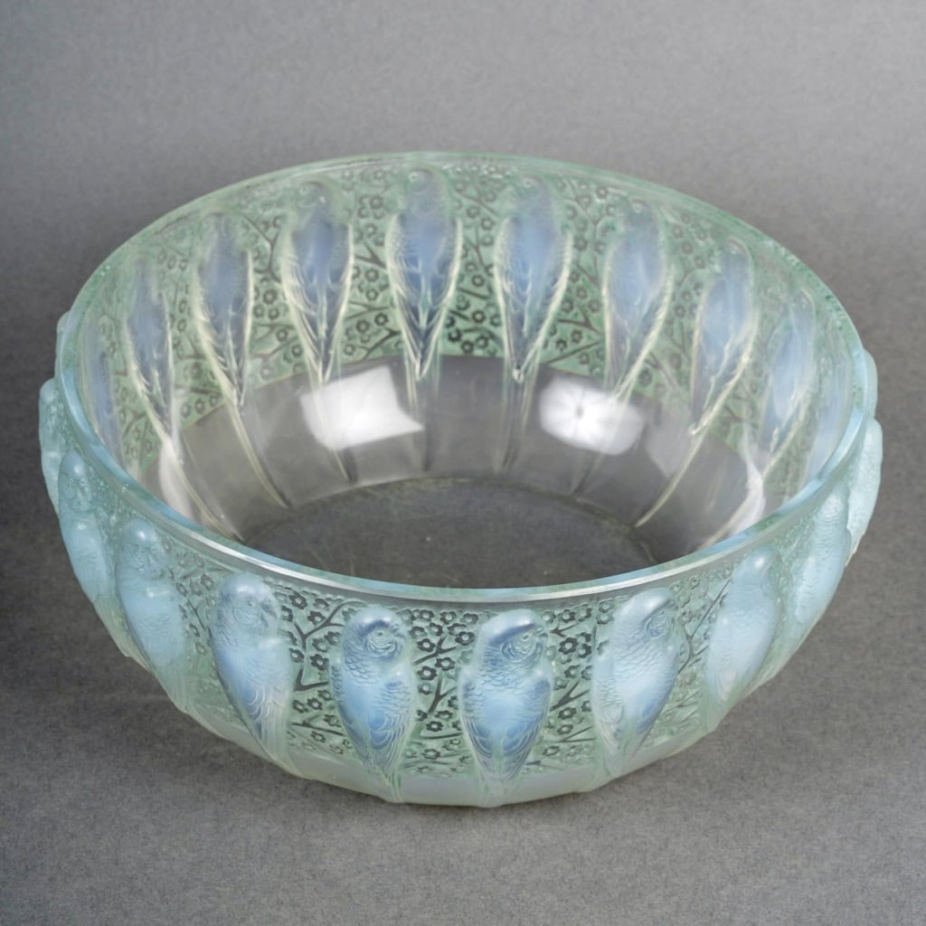 1931 René Lalique – Coupe Perruches Verre Opalescent Patiné Vert 4