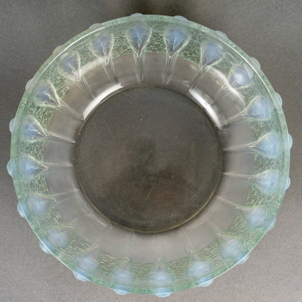 1931 René Lalique – Coupe Perruches Verre Opalescent Patiné Vert 5