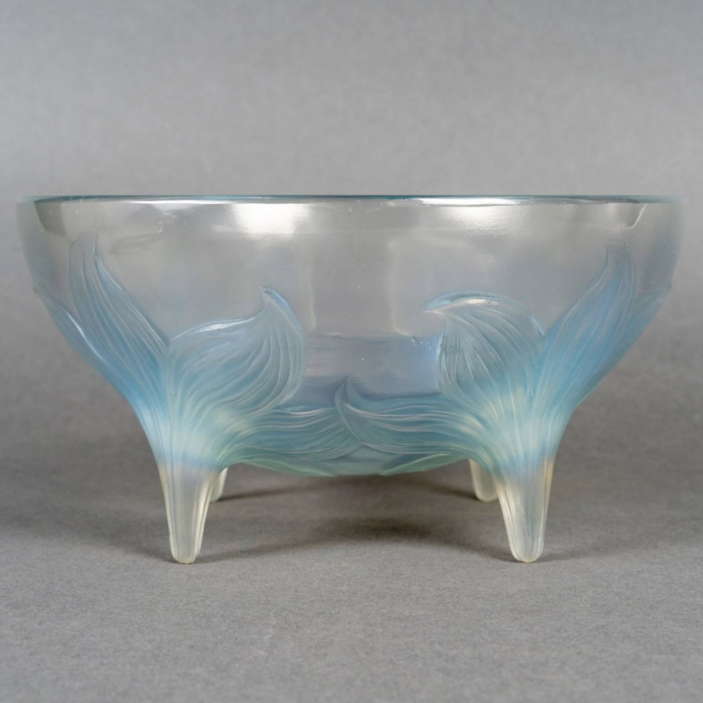 1924 René Lalique – Coupe Lys Verre Opalescent Patiné Bleu 6