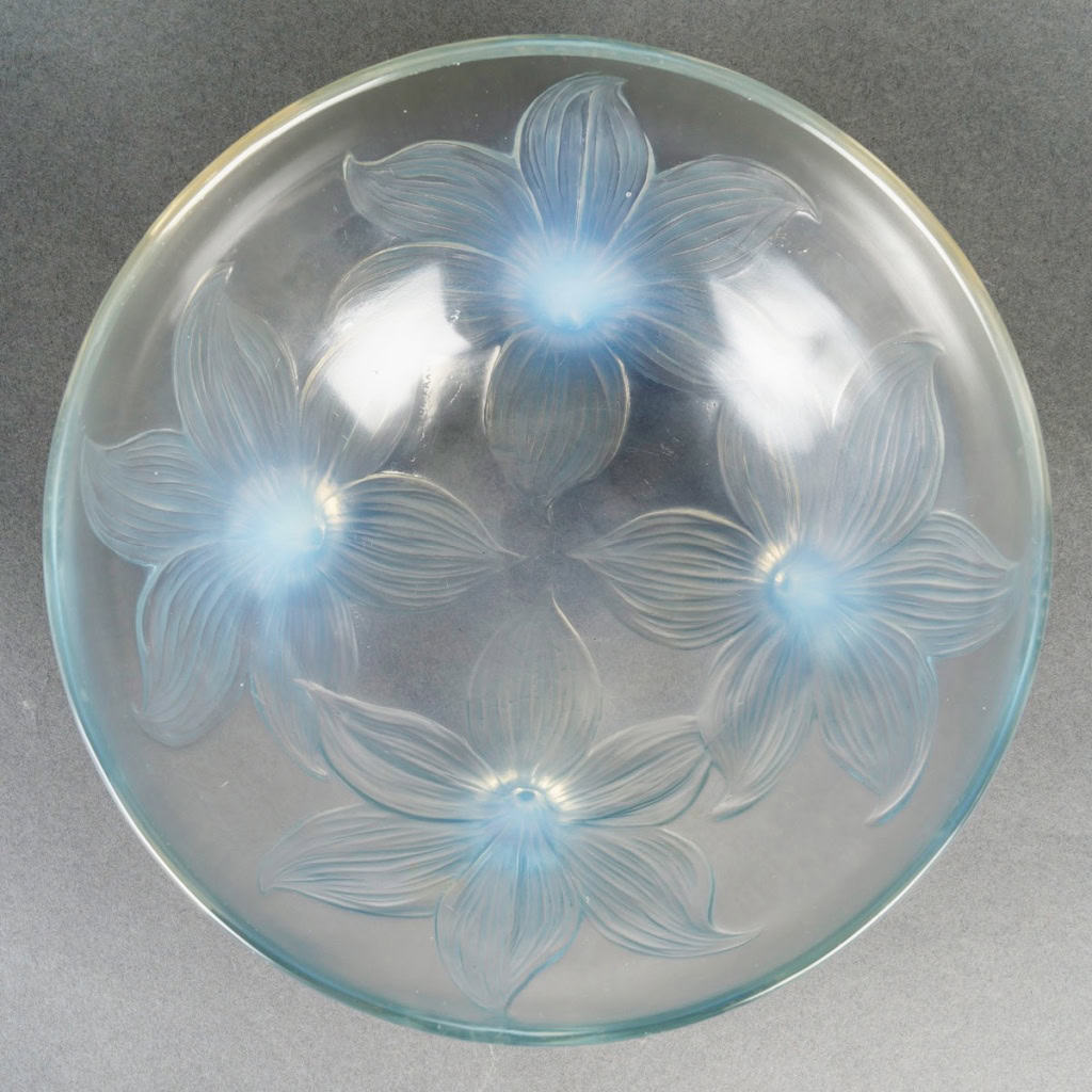 1924 René Lalique – Coupe Lys Verre Opalescent Patiné Bleu 7