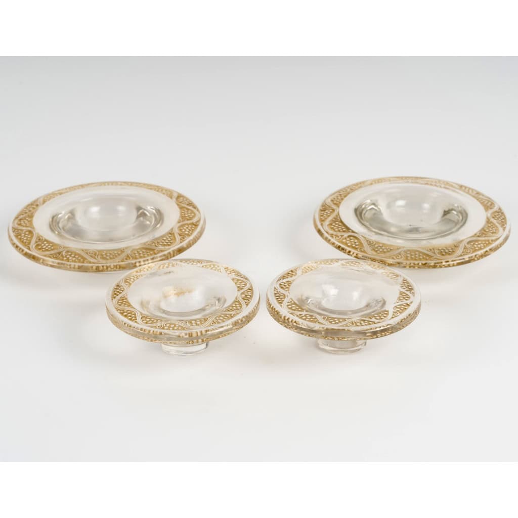 1934 René Lalique – Paire De Bougeoirs Art Déco Ricquewihr Verre Blanc Patiné Sépia 7