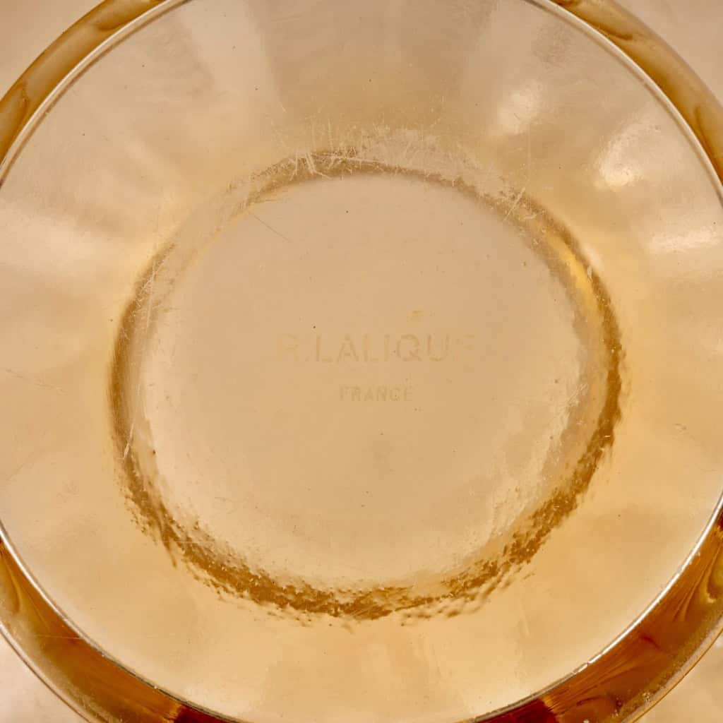 1932 René Lalique – Vase Biskra Verre Rose Orangé Patiné Blanc 7