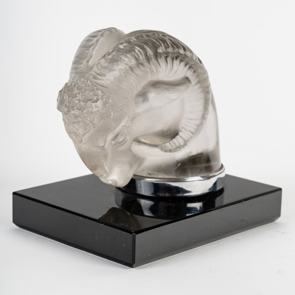 1928 René Lalique – Paire De Serre Livres Mascottes Tête De Belier Verre 5