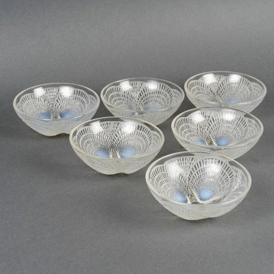 1924 René Lalique – 6 Bols Coquilles Verre Opalescent