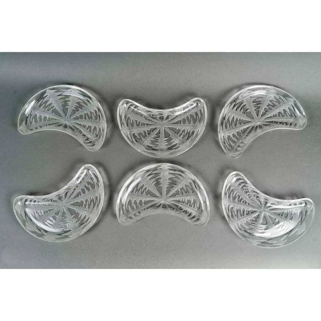 1924 René Lalique – 6 Assiettes à Salade Pissenlit Verre Blanc 4