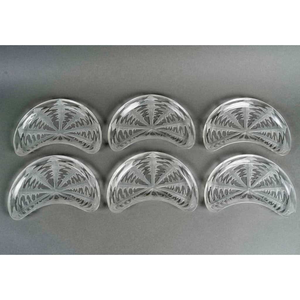 1924 René Lalique – 6 Assiettes à Salade Pissenlit Verre Blanc 3