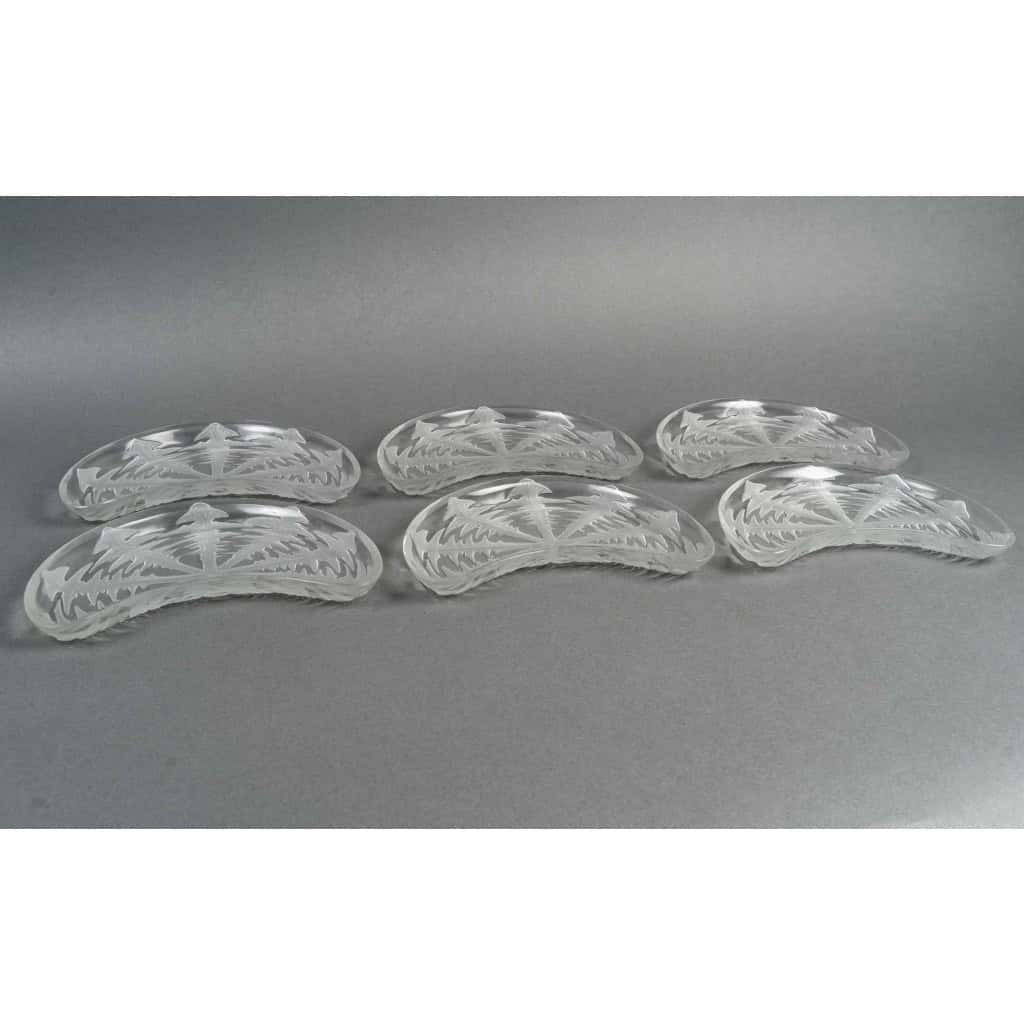 1924 René Lalique – 6 Assiettes à Salade Pissenlit Verre Blanc 5