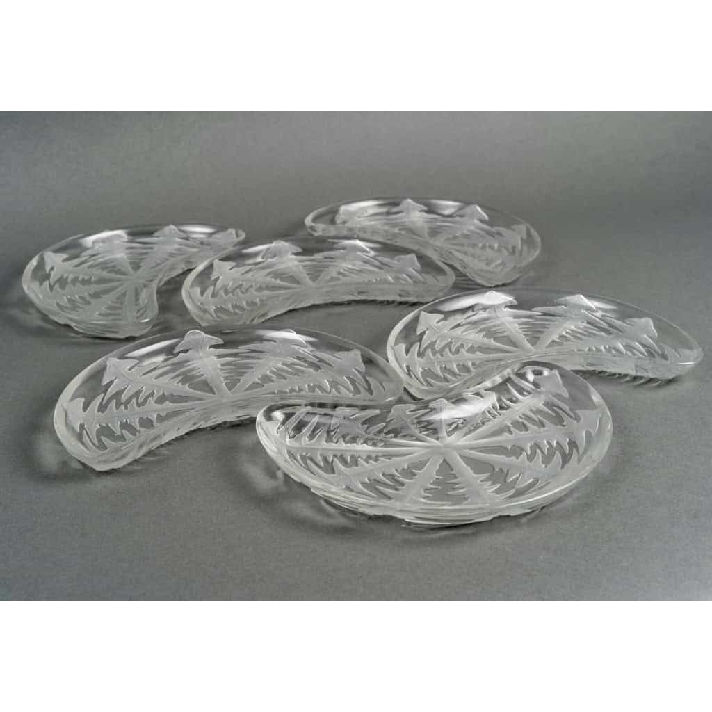 1924 René Lalique – 6 Assiettes à Salade Pissenlit Verre Blanc 6