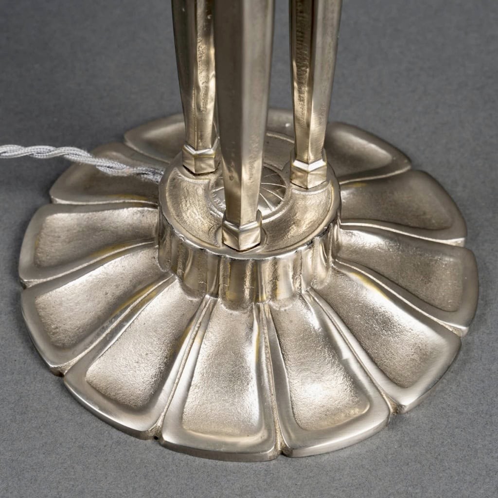 1921 René Lalique – Lampe Dahlias Verre Opalescent Et Bronze Nickelé 8