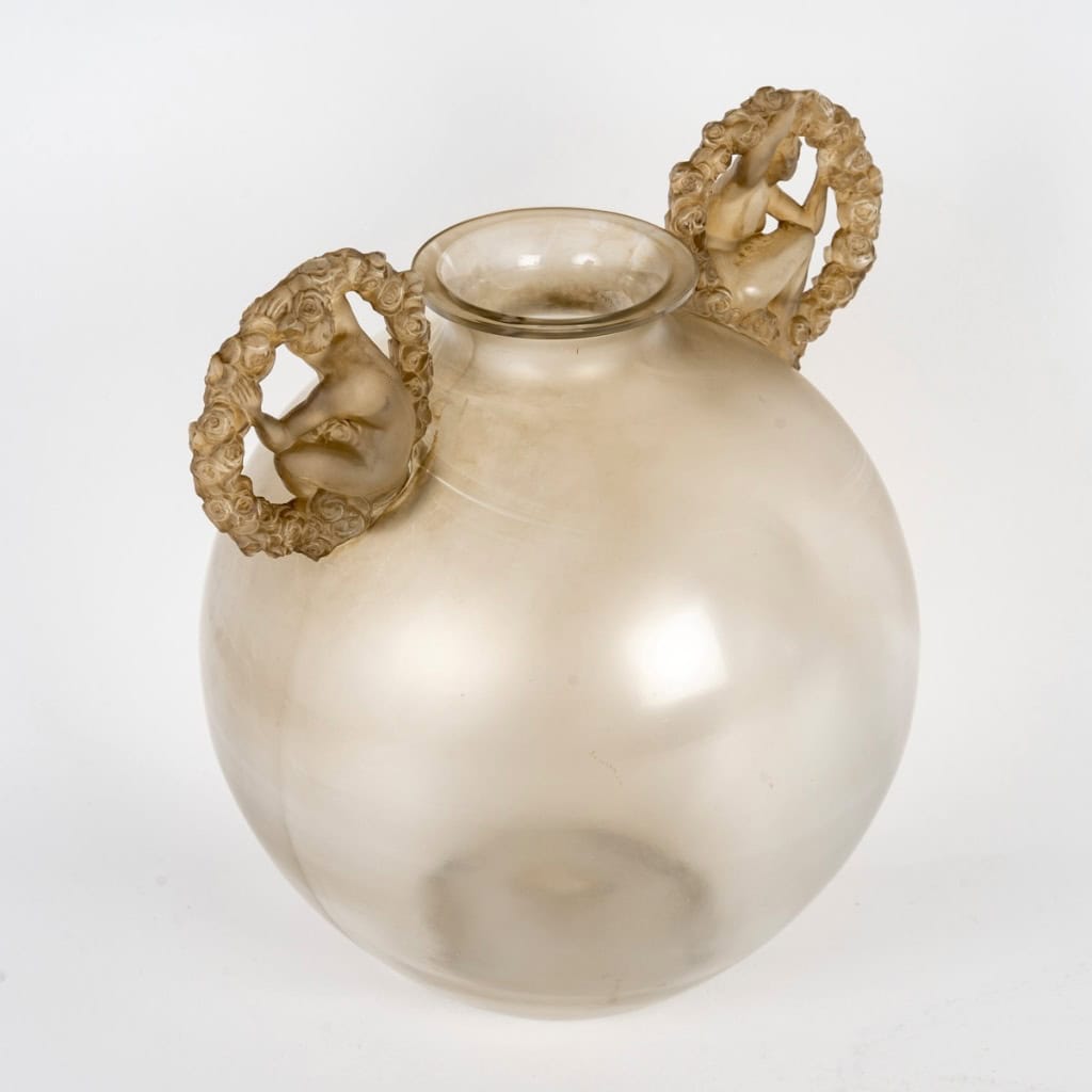 1926 René Lalique – Vase Ronsard Verre Blanc Patiné Sépia 6