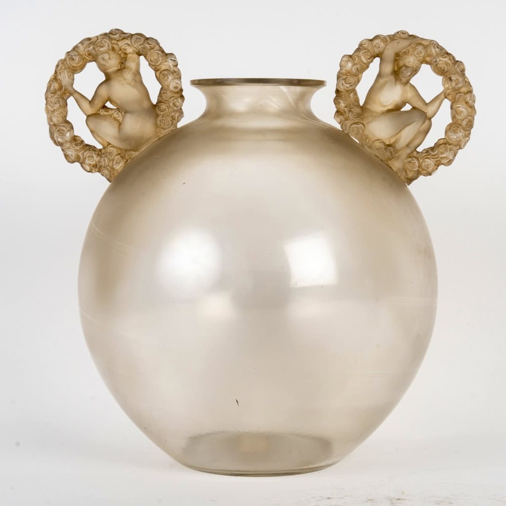 1926 René Lalique – Vase Ronsard Verre Blanc Patiné Sépia 5