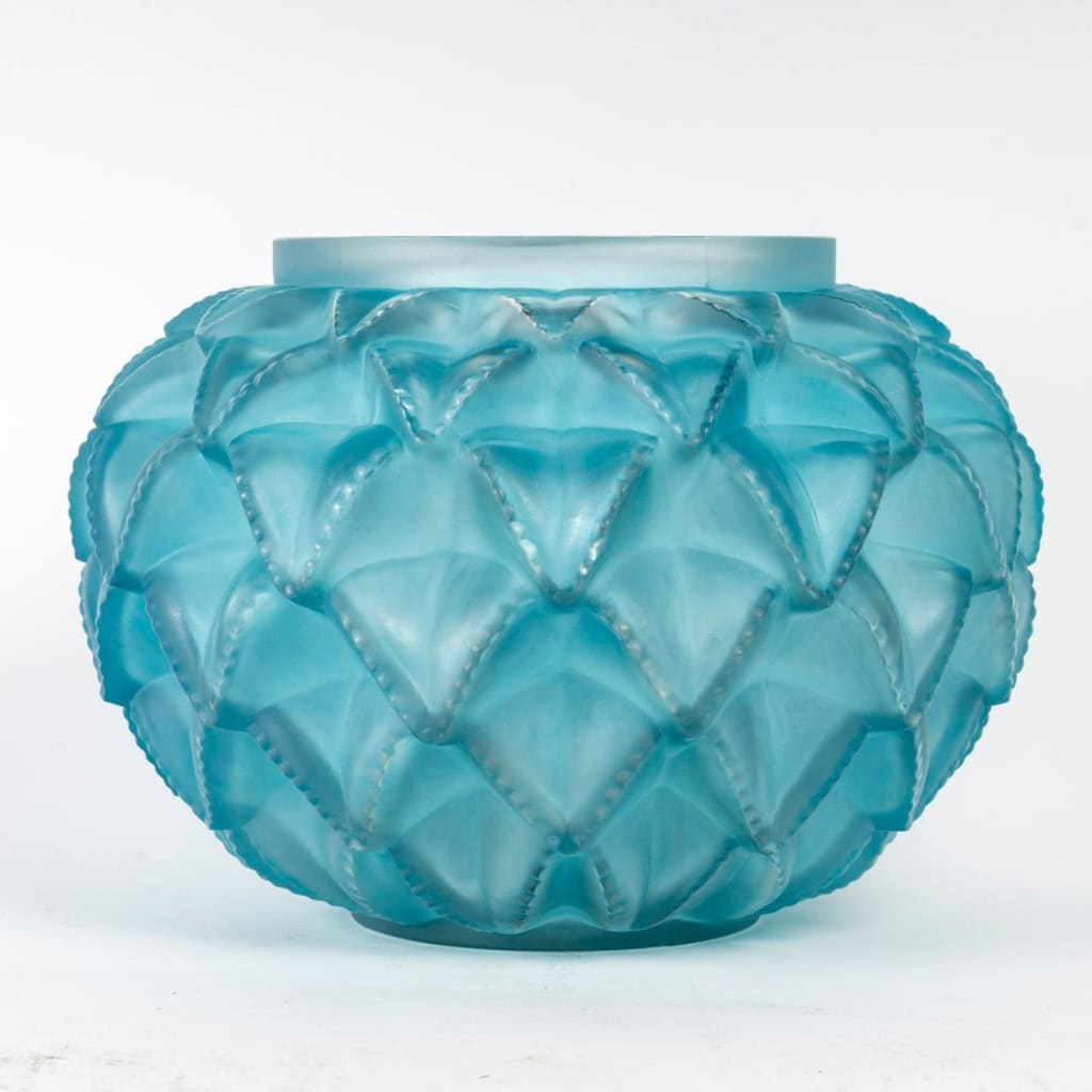 1929 René Lalique – Vase Languedoc Verre Blanc Patiné Bleu 4