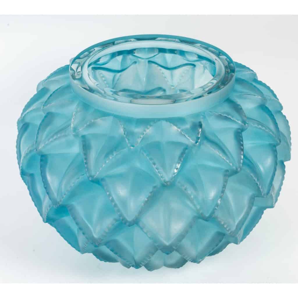 1929 René Lalique – Vase Languedoc Verre Blanc Patiné Bleu 5