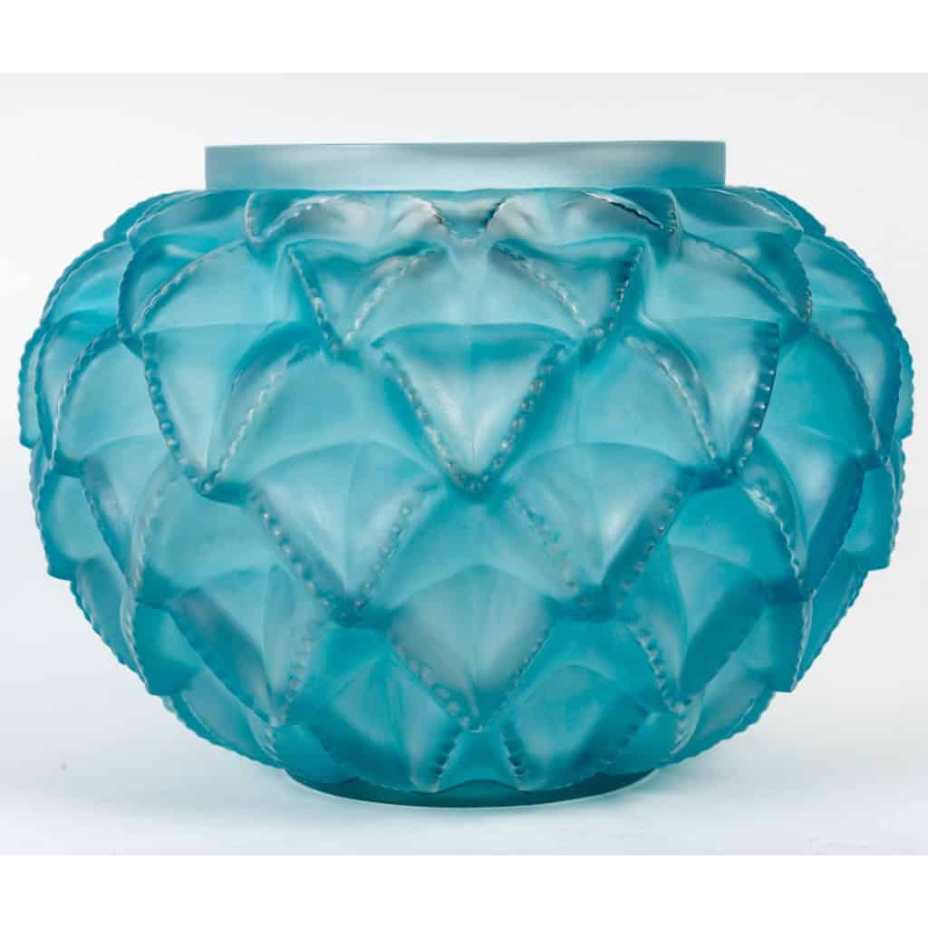 1929 René Lalique – Vase Languedoc Verre Blanc Patiné Bleu 3