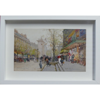 GALIEN LALOUE Tableau 20è Paris Animation sur les Grands Boulevards Gouache Signée Certificat d’authenticité