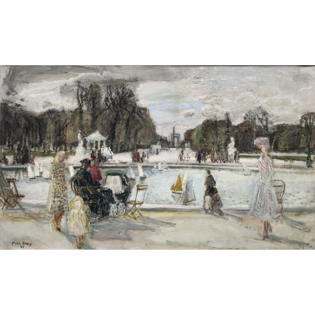 MACAVOY Edouard Georges Paris le jardin des Tuileries Huile sur toile signée Certificat d’authenticité 9