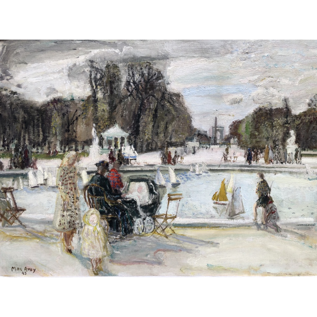 MACAVOY Edouard Georges Paris le jardin des Tuileries Huile sur toile signée Certificat d’authenticité 7