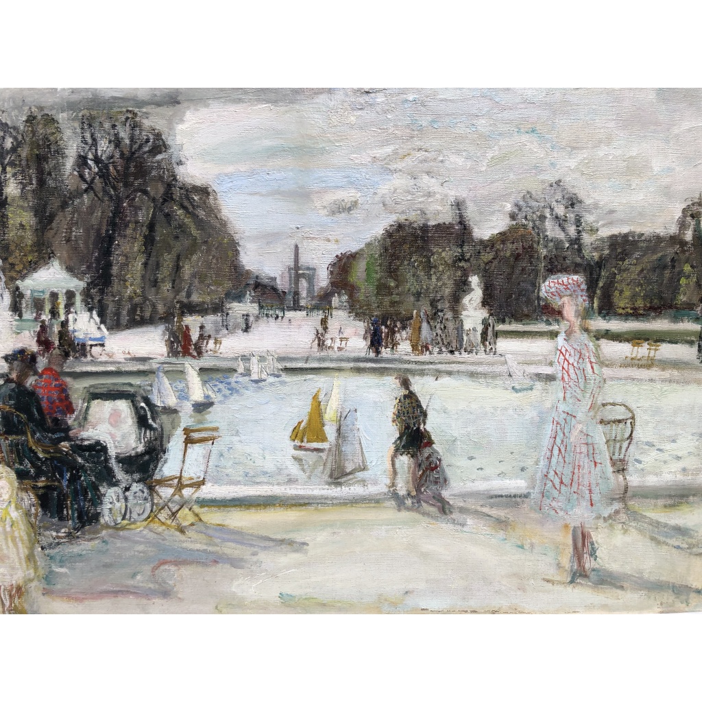 MACAVOY Edouard Georges Paris le jardin des Tuileries Huile sur toile signée Certificat d’authenticité 6