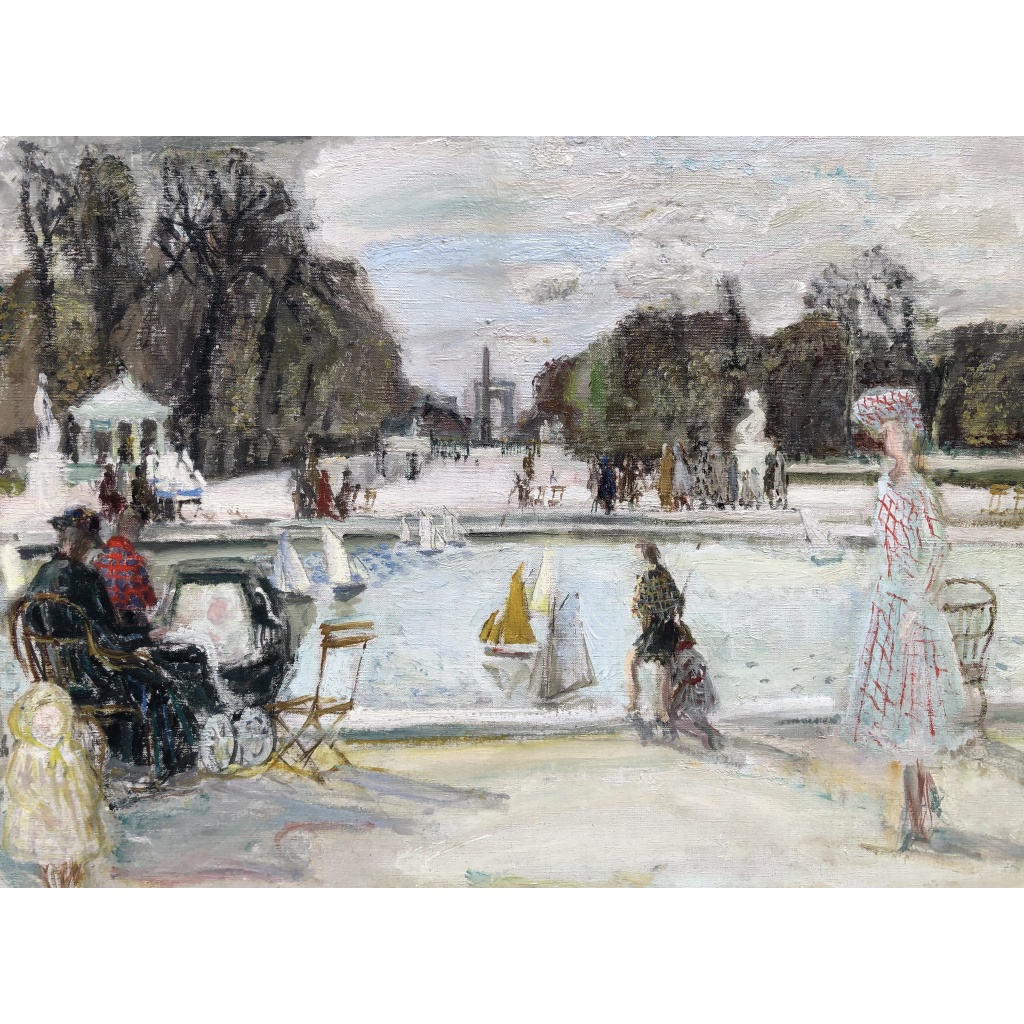 MACAVOY Edouard Georges Paris le jardin des Tuileries Huile sur toile signée Certificat d’authenticité 5