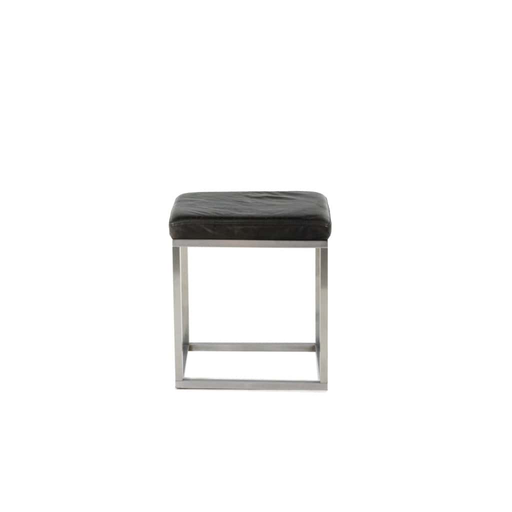 Maison Jansen. Tabouret en aluminium brossé et cuir noir. Années 1970. LS6177171B 4