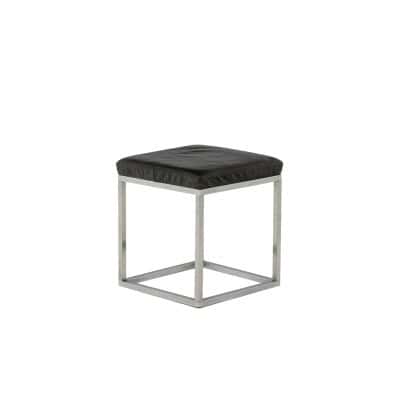 Maison Jansen. Tabouret en aluminium brossé et cuir noir. Années 1970. LS6177171B