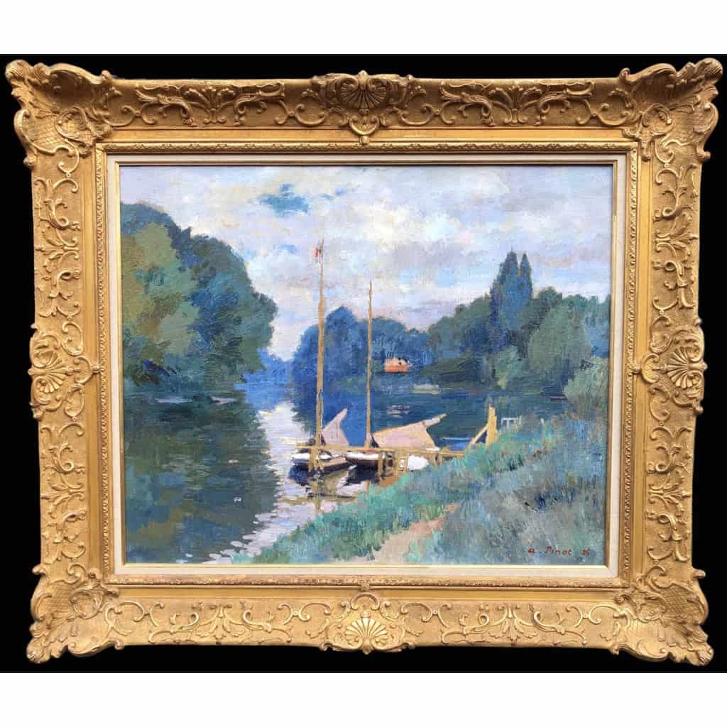 PINOT Albert La Seine à Argenteuil en 1926 Huile sur toile signée datée titrée Certificat d’authenticité 4