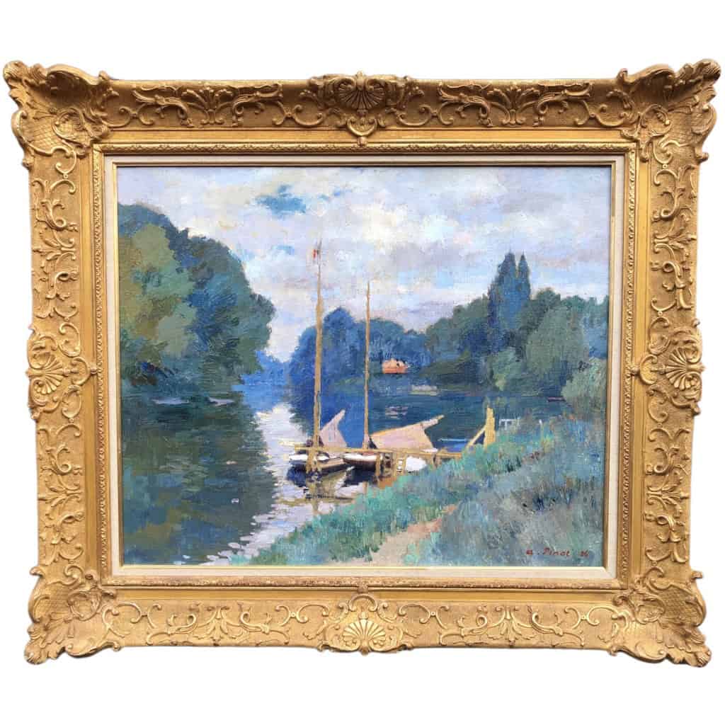 PINOT Albert La Seine à Argenteuil en 1926 Huile sur toile signée datée titrée Certificat d’authenticité 3