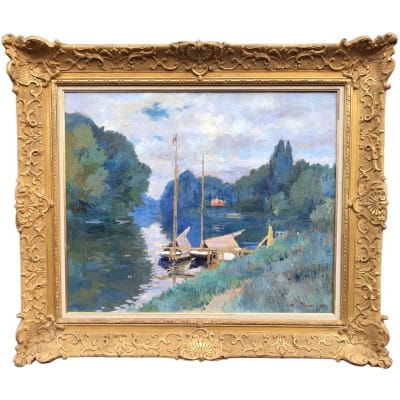 PINOT Albert La Seine à Argenteuil en 1926 Huile sur toile signée datée titrée Certificat d’authenticité