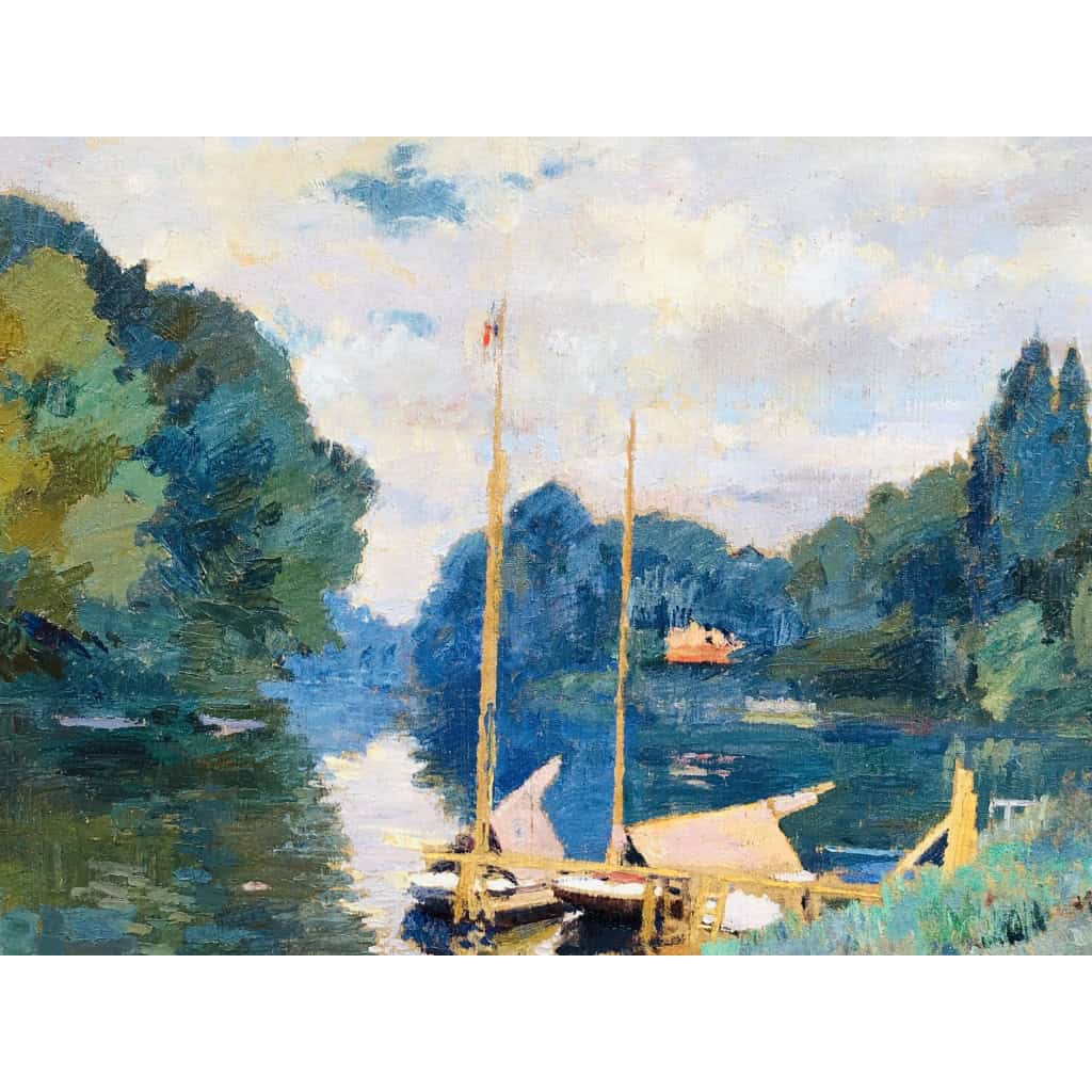 PINOT Albert La Seine à Argenteuil en 1926 Huile sur toile signée datée titrée Certificat d’authenticité 11