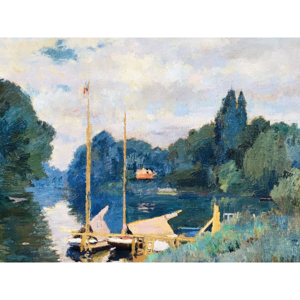 PINOT Albert La Seine à Argenteuil en 1926 Huile sur toile signée datée titrée Certificat d’authenticité 10