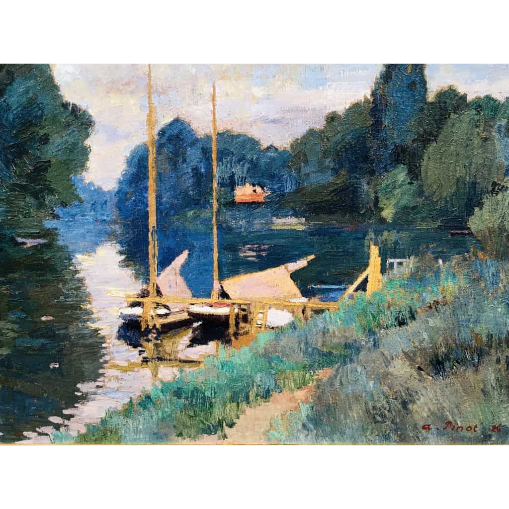 PINOT Albert La Seine à Argenteuil en 1926 Huile sur toile signée datée titrée Certificat d’authenticité 9