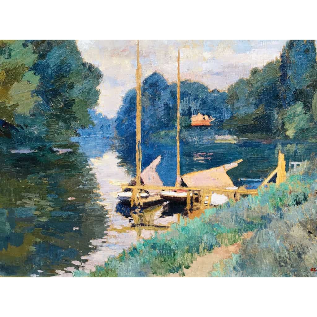 PINOT Albert La Seine à Argenteuil en 1926 Huile sur toile signée datée titrée Certificat d’authenticité 8