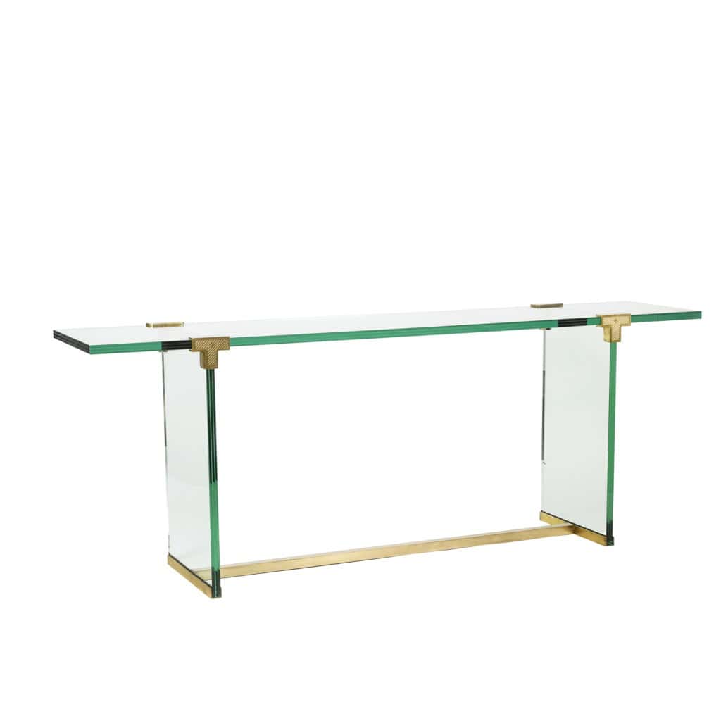 Peter Ghyczy. Console en verre et laiton doré. Années 1970. LS61102051G 3