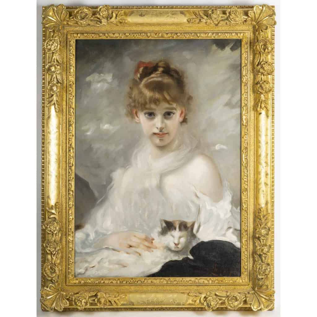 Charles CHAPLIN (1825-1891). Portrait d’Une Jeune Fille au ruban rouge 3