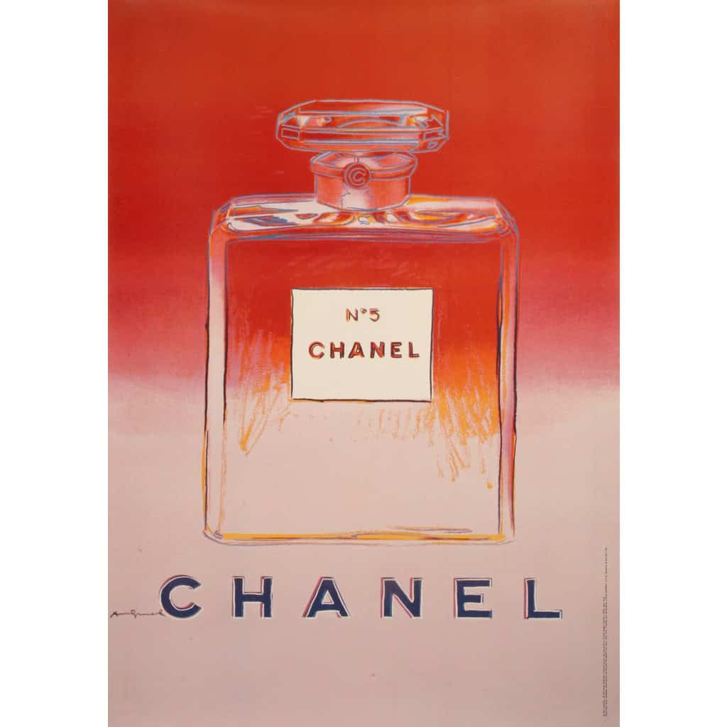 Affiche Originale, d’après Andy Warhol, Chanel N°5, Pop Art, Mode, Luxe, Couture, Parfum, Eau de Toilette, Odeur, Rouge, Rose, 1997 3